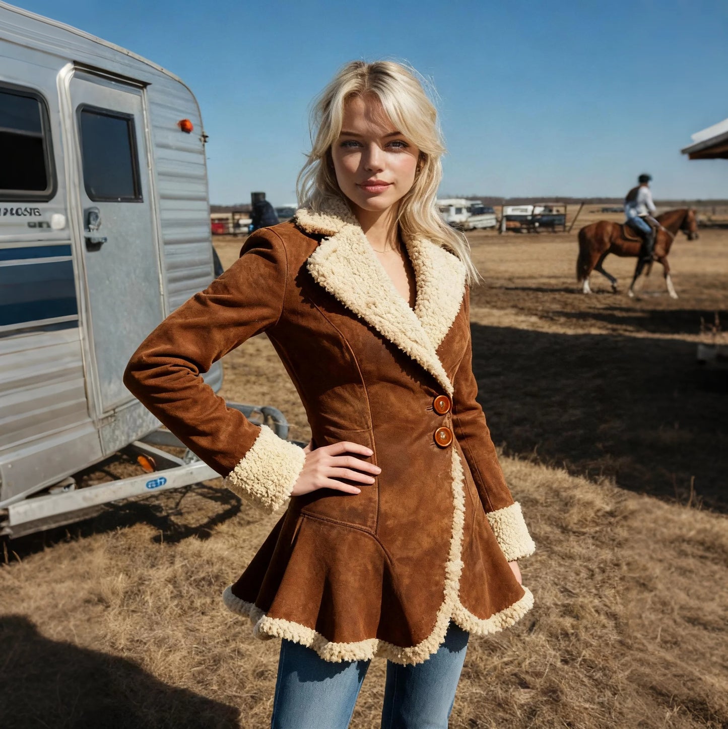 Women's Retro Curved Hem Lambswool Lapel Mid-Length Jacket Top