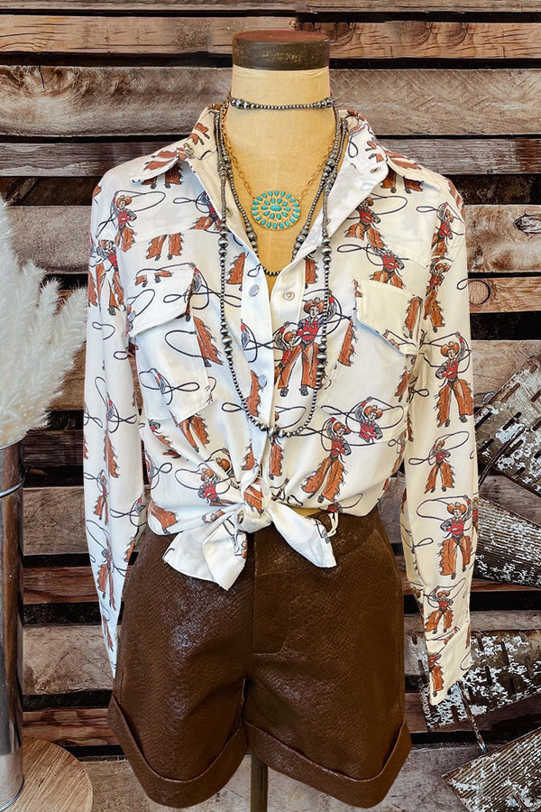 Western Rodeo Cowgirl Print Shirt