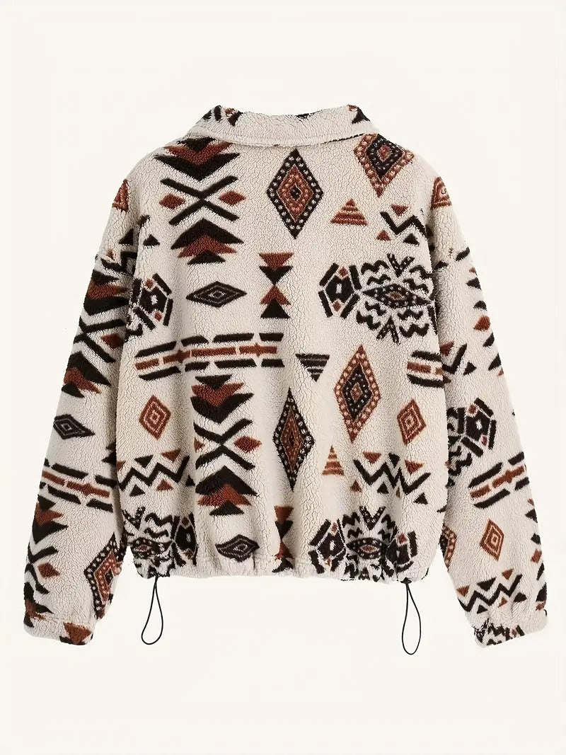 Women’s Aztec Pattern Half Zipper Teddy Sweatshirt