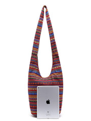 Ethnic Striped Print Zipper Large Capacity Bucket Bag