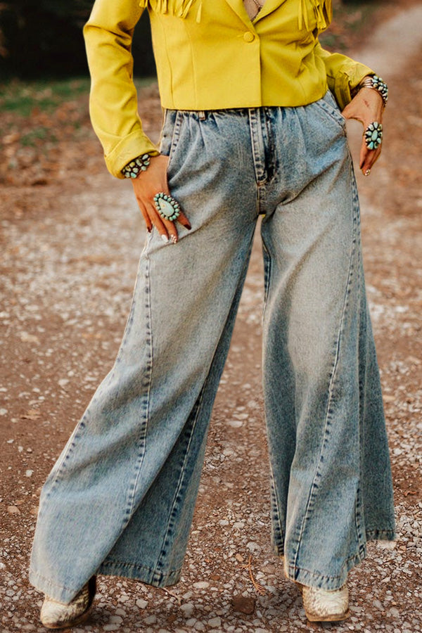 Vintage Gathered High Waist Wide Leg Jeans