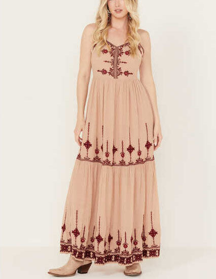 Bohemian Style Dress Embroidery Stitching Long Dress