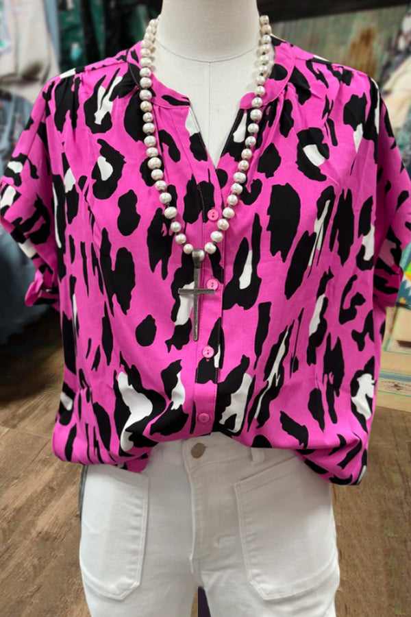 Leopard Print Button Up Oversized Top