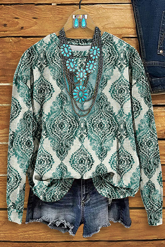 Western Ethnic Print Sweatshirt