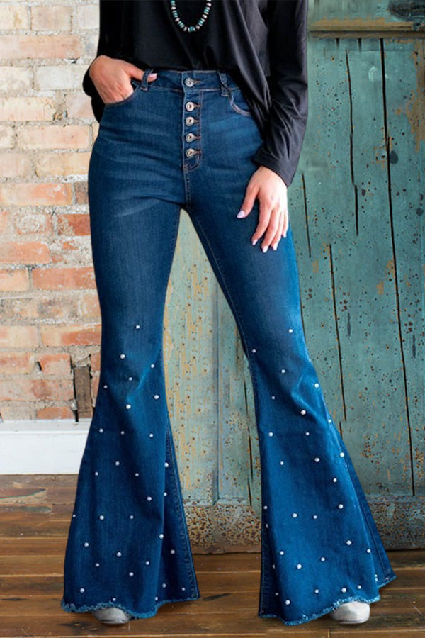 Relaxed Pearl-embellished Flared Jeans
