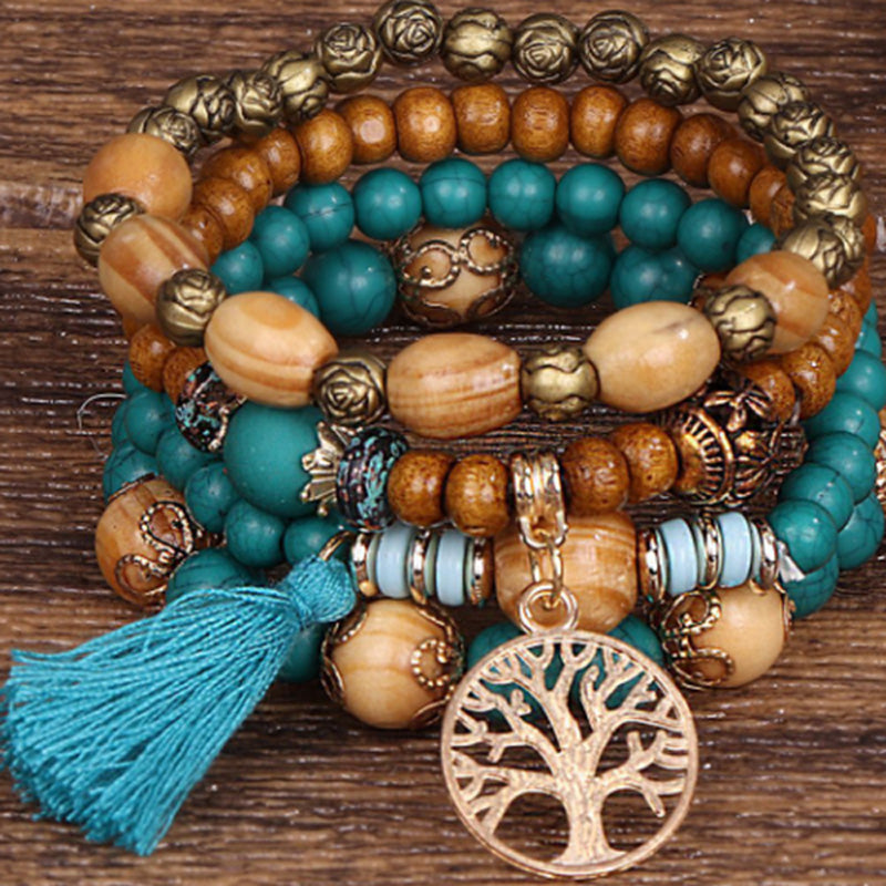 Boho Multilayer Wood Beaded Bracelet