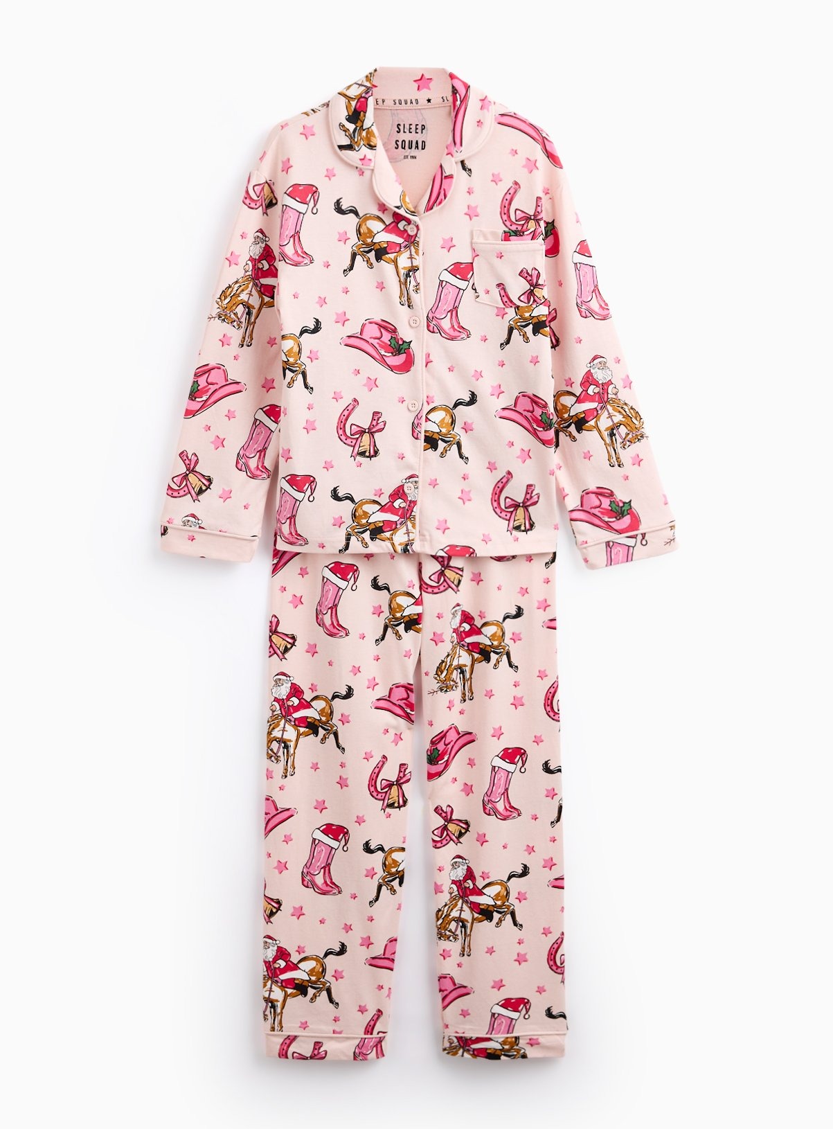 Pink Christmas Horses Printed Pyjamas  Set