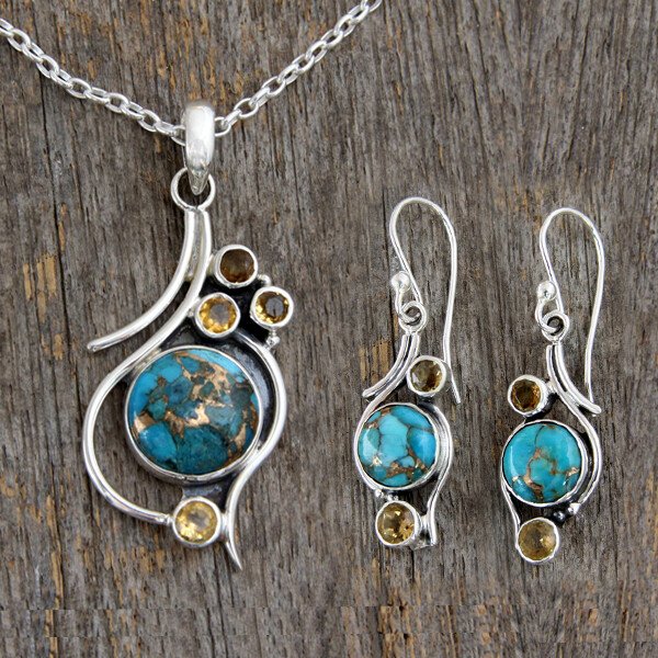 925 Sterling Silver Bohemian Citrine Turquoise Jewelry