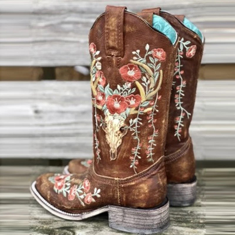 Printed Embroidered Rider Boots