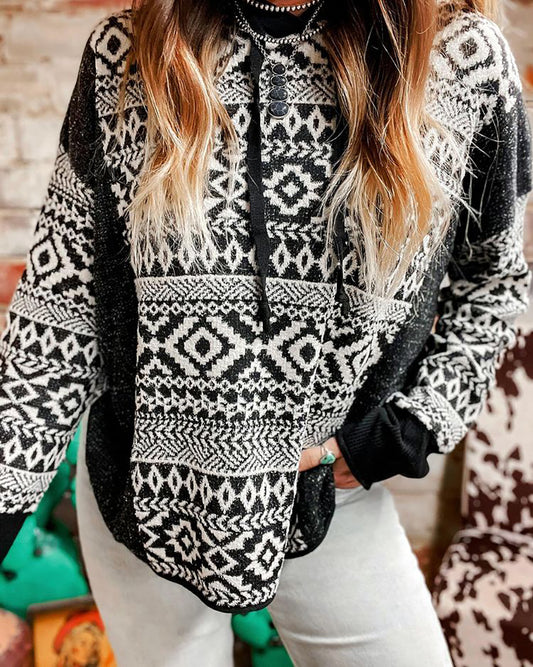 Retro Ethnic Style Knitted Hooded Sweatshirt