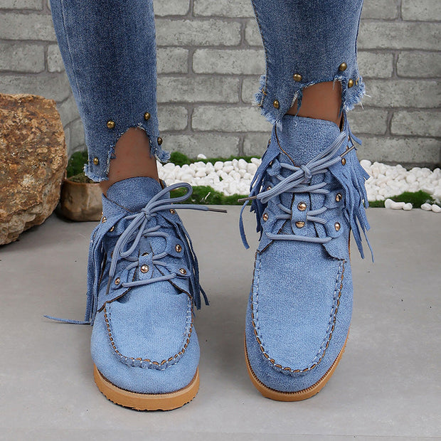 Fringed Lace-up Suede Boots