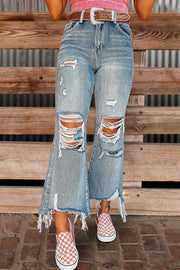 Casual raw edge ripped jeans