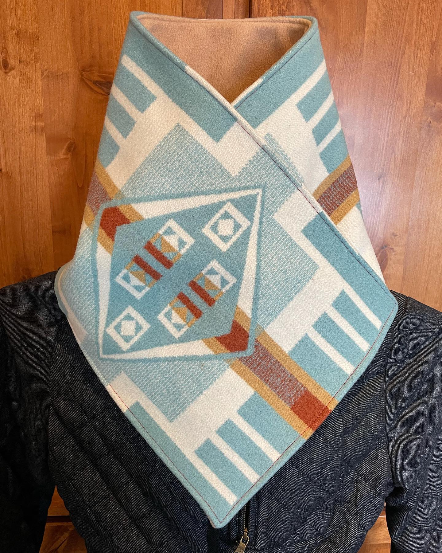 Women's Western Cowboy Sky Blue Aztec Warm Neck Hood