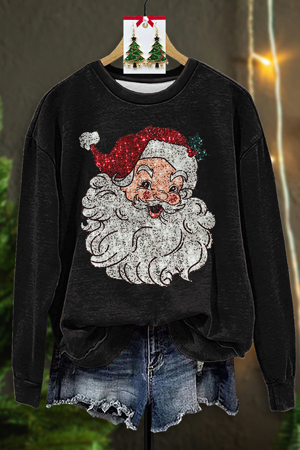 Shiny Santa Claus Sequin Print Sweatshirt