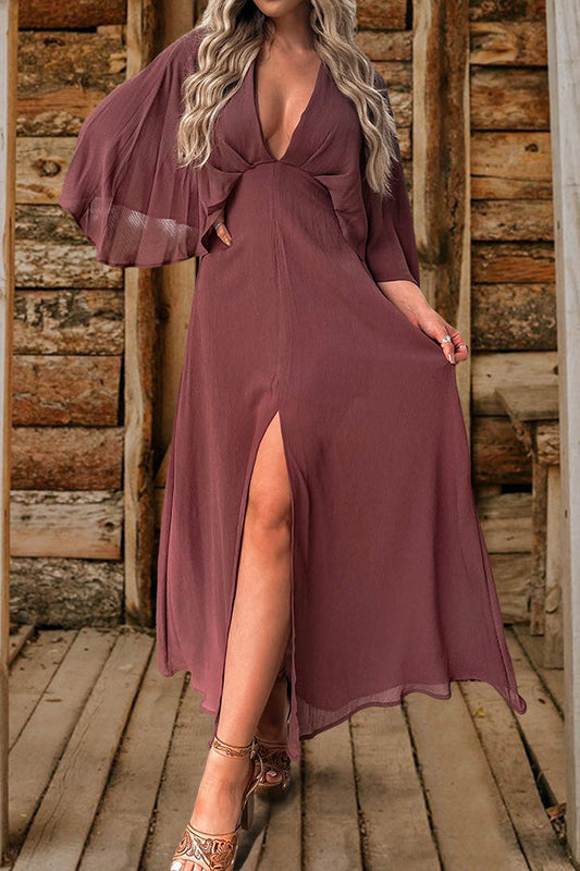 Romantic Deep V-Neck Bell Sleeve Dress