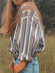 Ladies Vintage Multicolor Stripe Button-Up Shirt