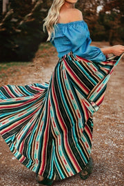 Retro Striped Print High Waist Skirt