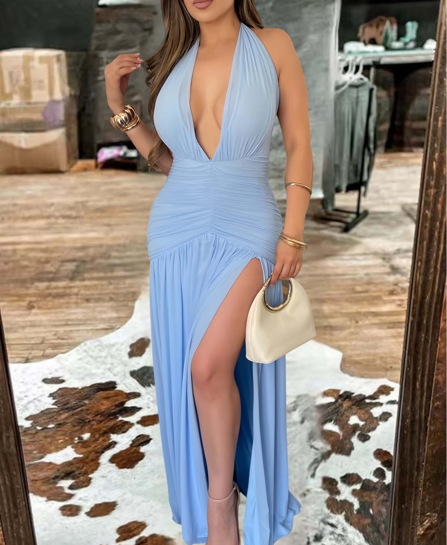 Sexy Deep V-Neck Split Maxi Dress