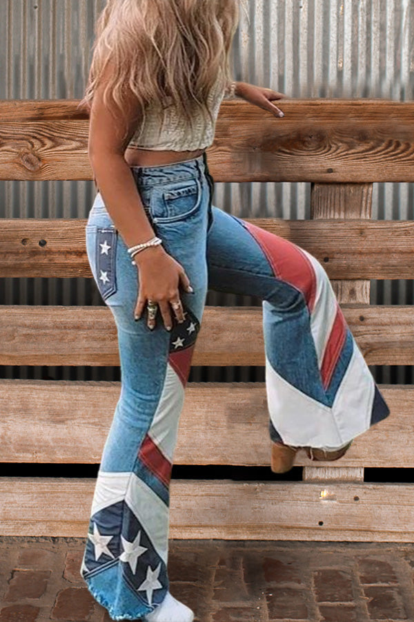 Casual Flag Print Jeans
