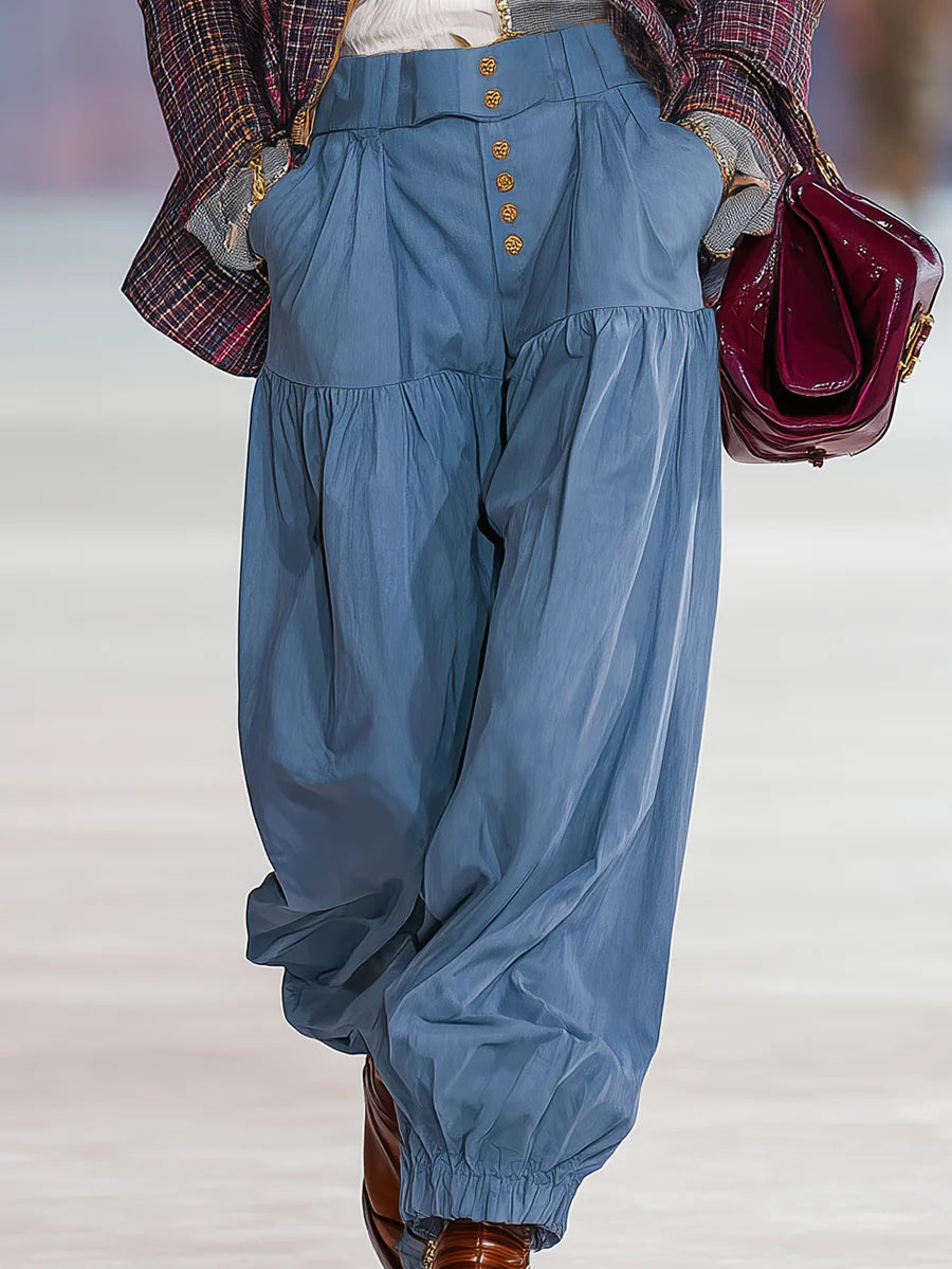 Vintage Fashion Button Bloomers Blue Pants