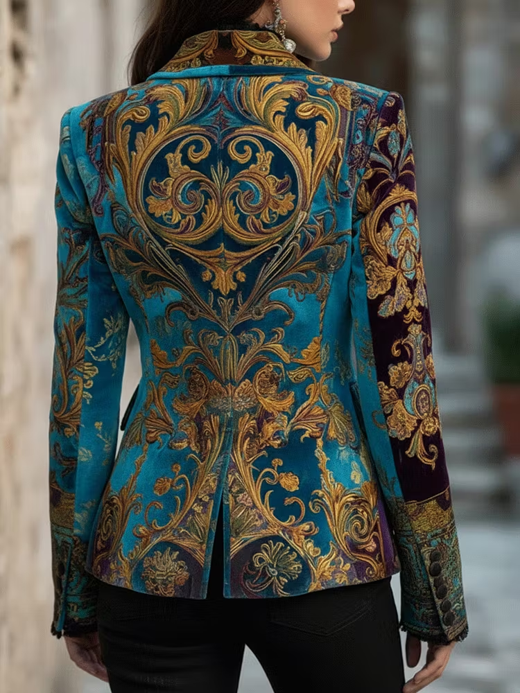 Purple Velvet Ornate Tailored Blazer