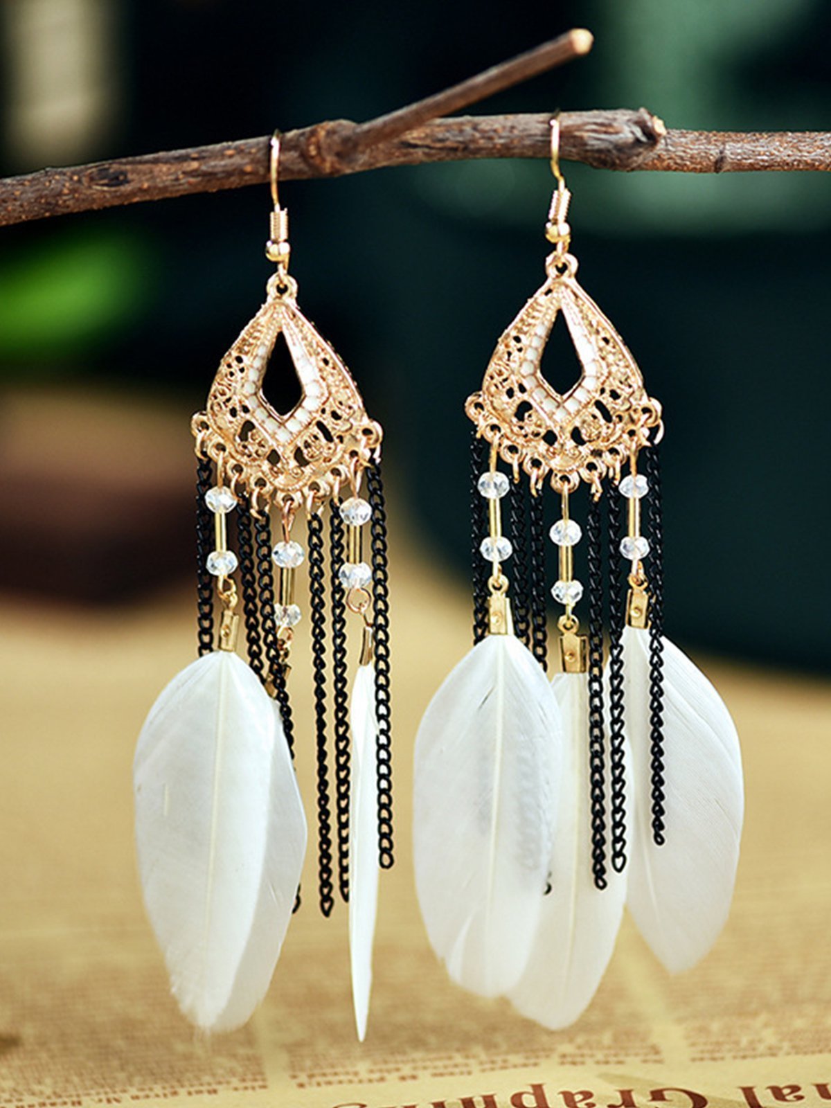 Bohemian Chain Earrings decorated with Feather Earrings