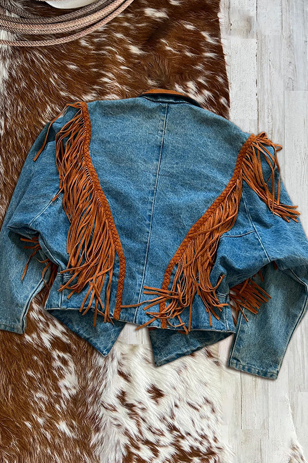 Fringed Suede Denim Patchwork Jacket