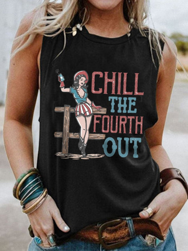 Women's Chill the fourth out 4th of July Vintage Cowgirl Tank Top