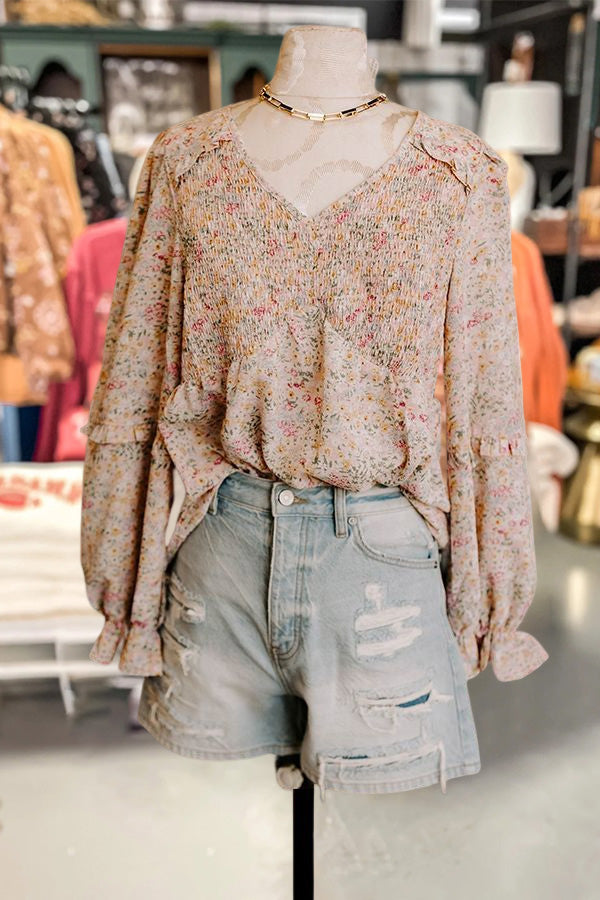 Floral Smocked Ruffled Blouse