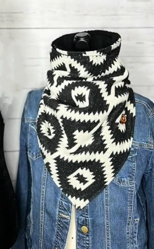 Women's Western Aztec Warm Neck Hood(black\white)