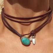 Turquoise Pearl Multi-Layered Necklace - Brown