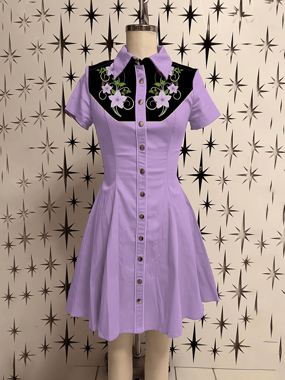 Western Vintage Flower Printed Shirt Dress