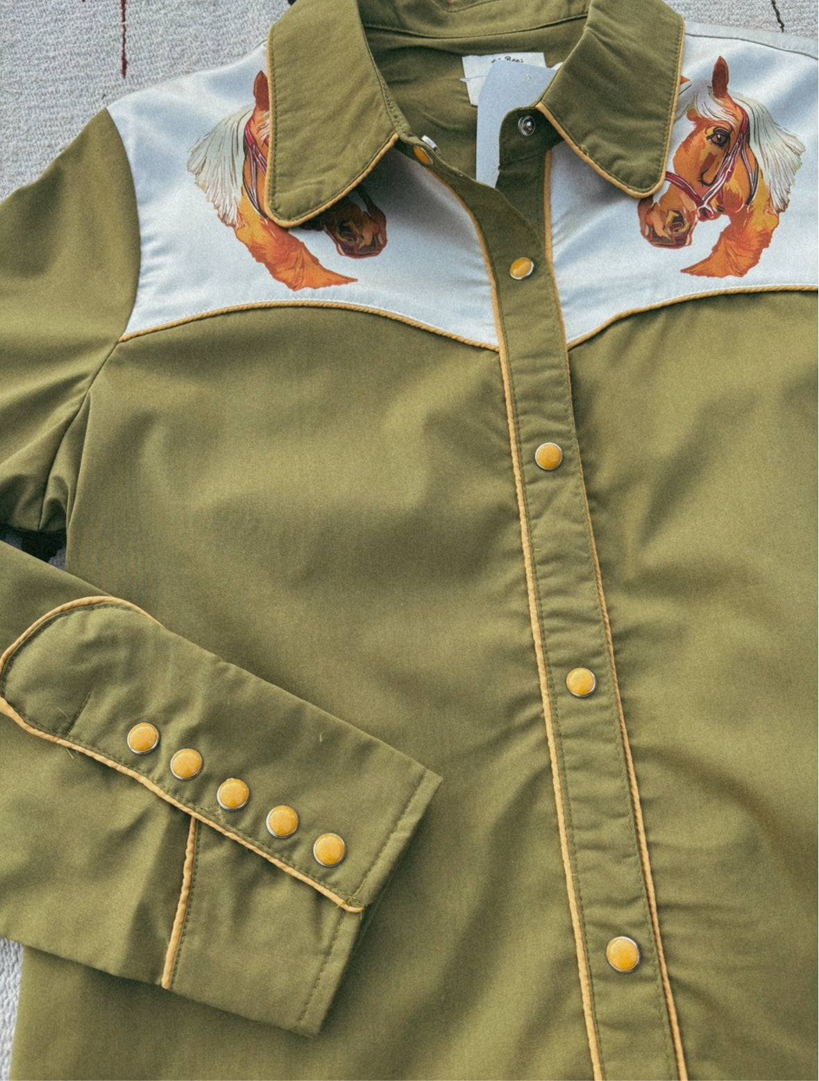 Western Horse Pearl SnapButton Up Shirt-Green