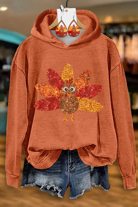 Casual Thanksgiving Turkey Print Hoodie