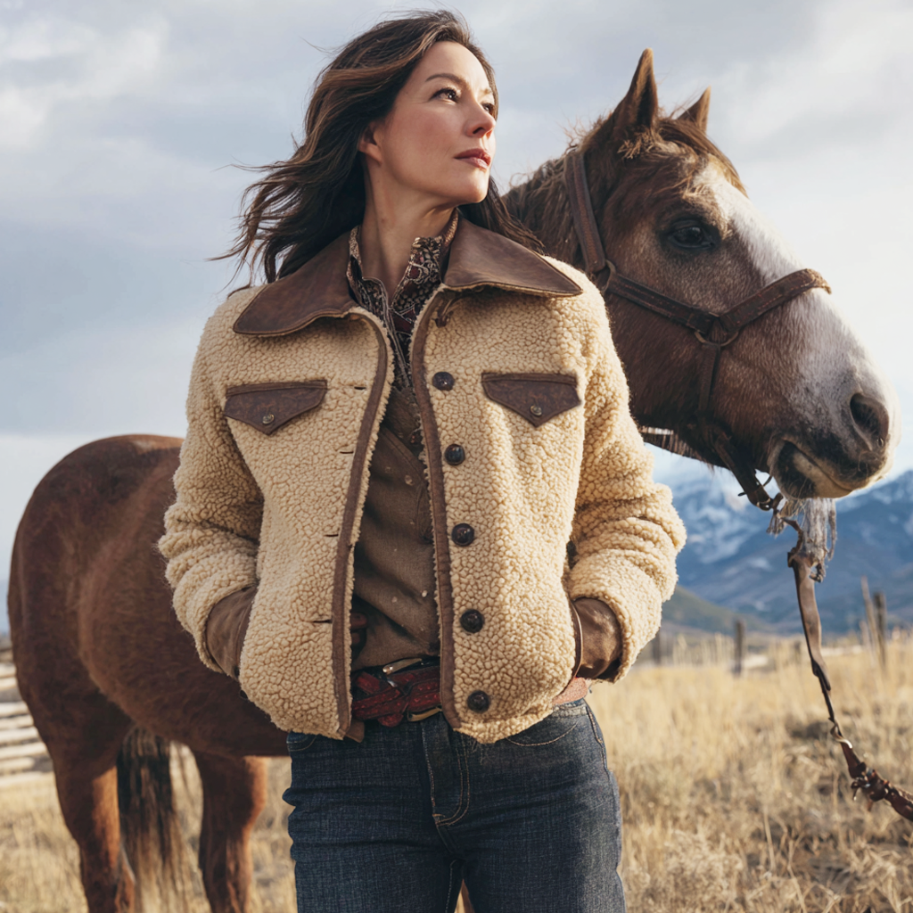 Women's Make Old Lambskin Collar Patchwork Suede Jacket