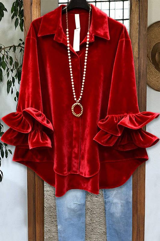 Classic Christmas Ruffle Velvet Blouse