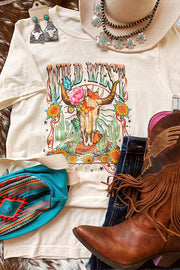 Wild West Floral Skull-Bleached T-Shirt