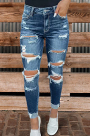 Retro Washed Ripped Slim Fit Jeans