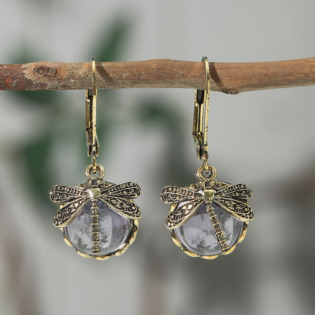 Spherical Dragonfly Earrings in Antique Silver