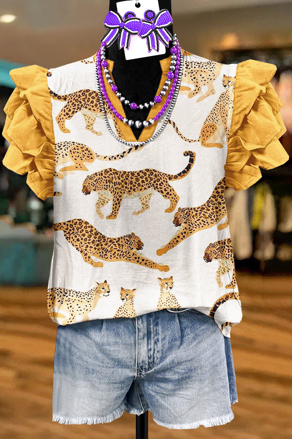 Chic Leopard Print Flying Sleeve Top