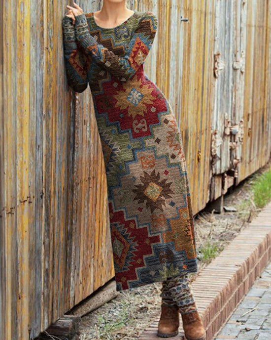 Fashion Printed Round Neck Long Sleeve Dress main image 0
