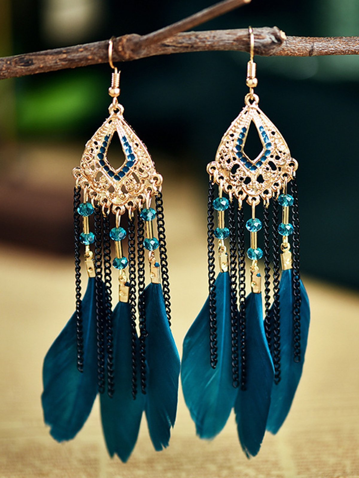 Bohemian Chain Earrings decorated with Feather Earrings