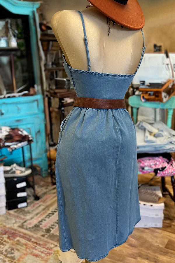 Vintage Washed Suspender Denim Dress