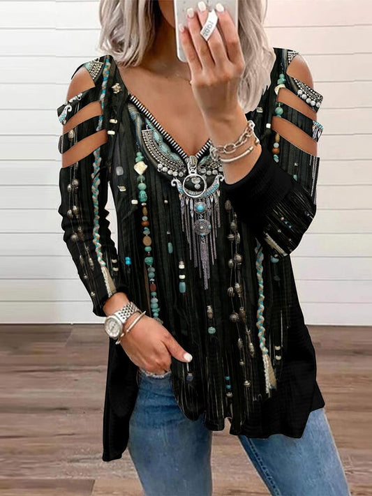 Women's Vintage Western Tassel Print T-Shirt