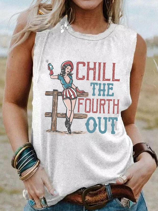 Women's Chill the fourth out 4th of July Vintage Cowgirl Tank Top