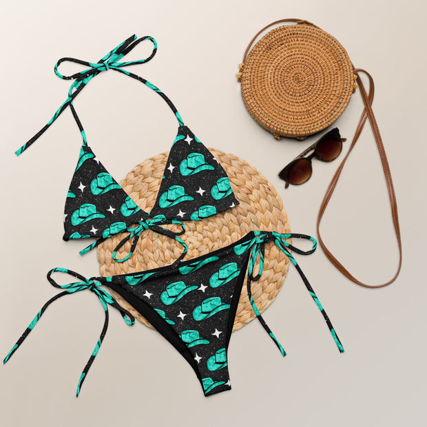 Western Green Hat Print Bikini Set