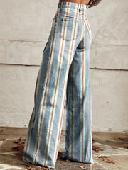 Women's retro striped wide leg pants