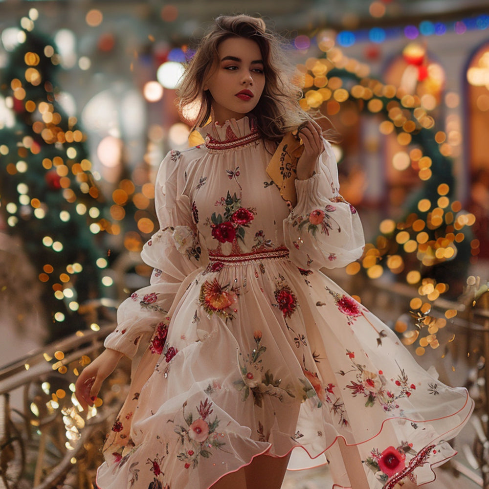 Floral Flower Print Vintage Holiday Dress