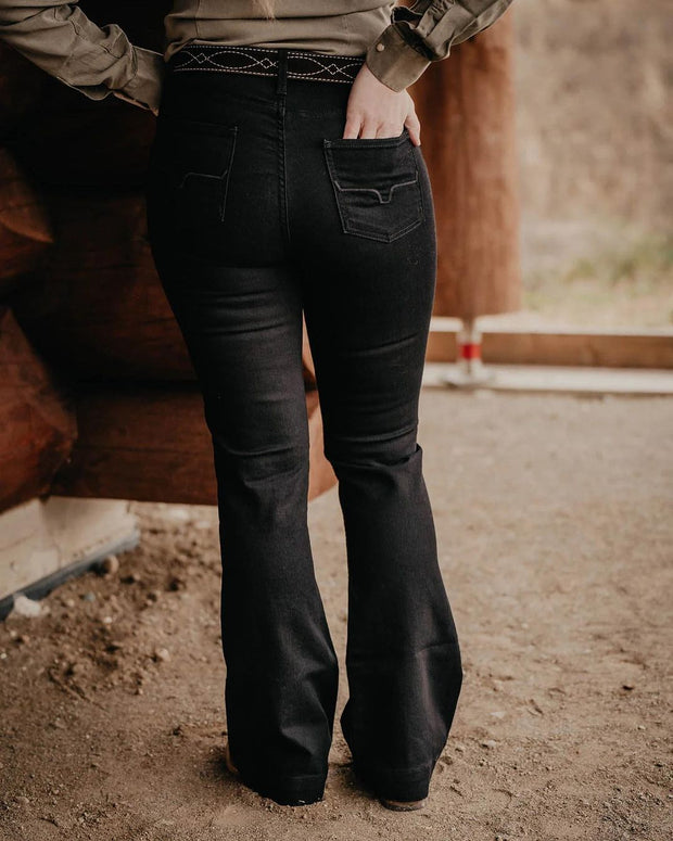 Black Flared Pleated Jeans