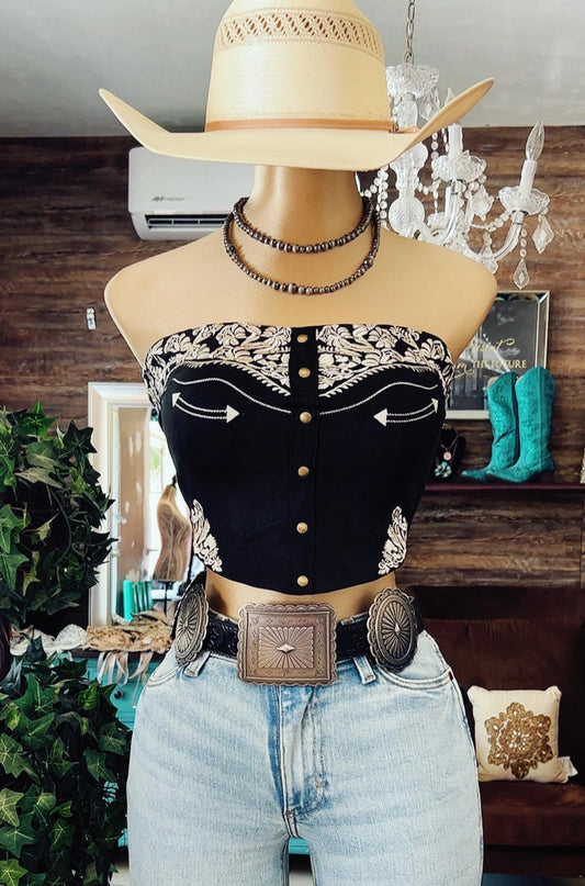 Western Embroidered Strapless Corset Top